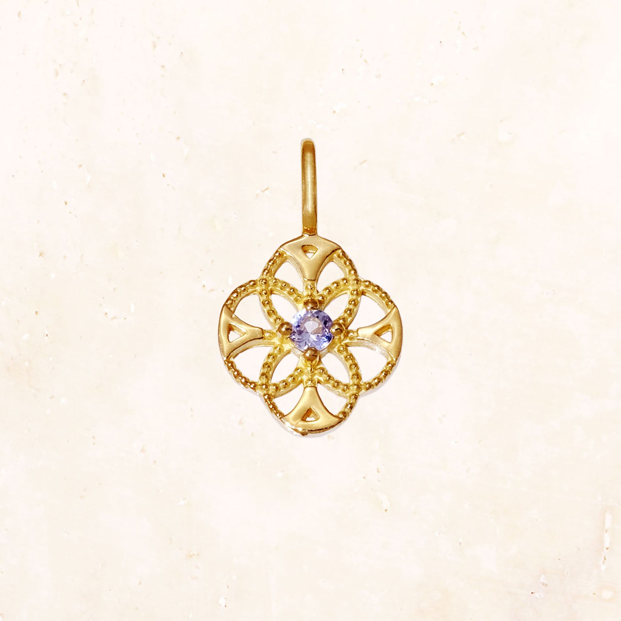 18K Gold Lace Flower Birthstone Charm (Tanzanite)