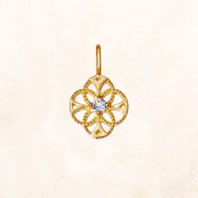 18K Gold Lace Flower Birthstone Charm (Aquamarine)