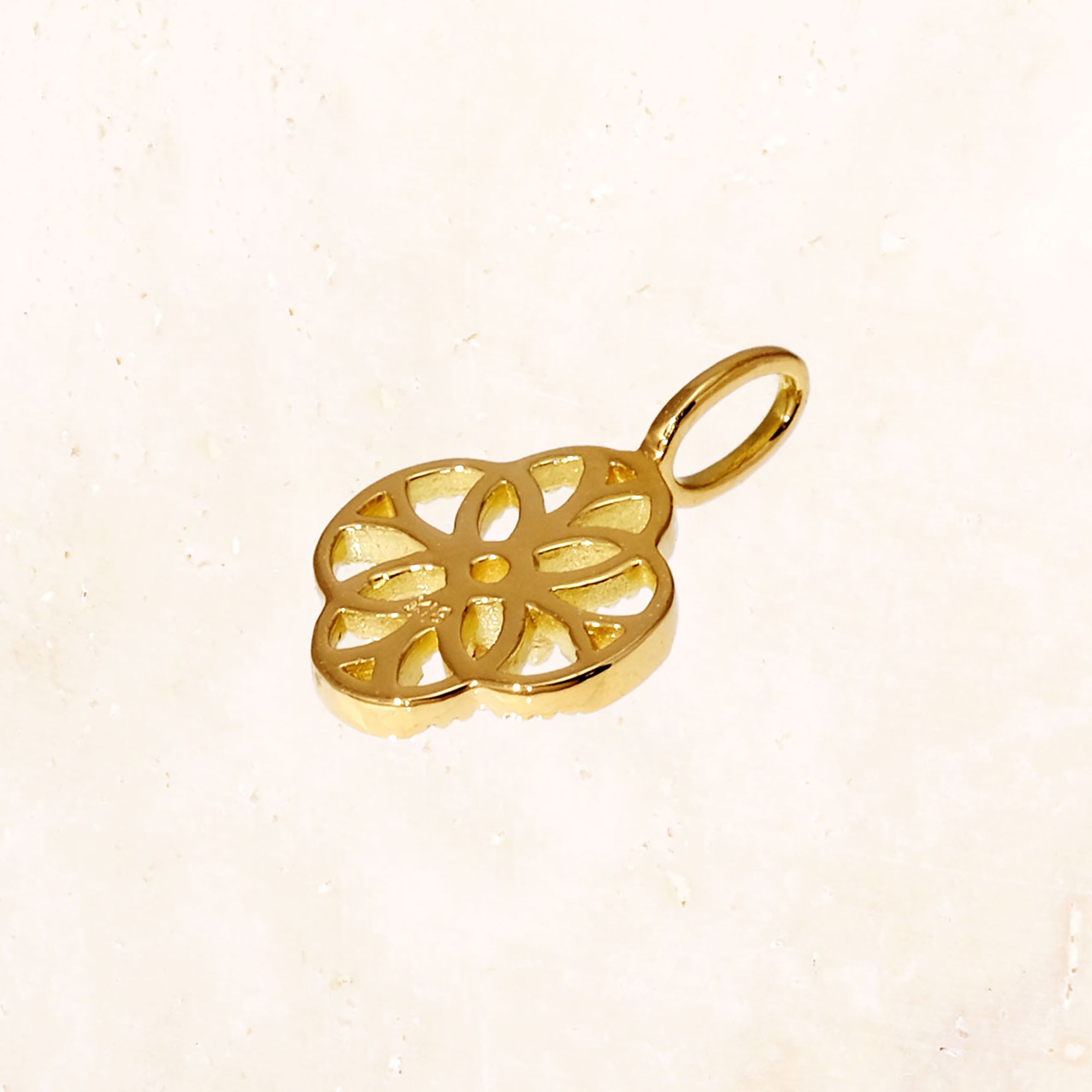 18K Gold Lace Flower Birthstone Charm (Aquamarine) - Image 5