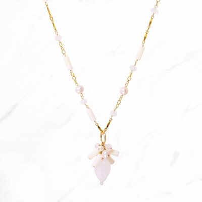 Boho Style Long Necklace (White Gemstones)