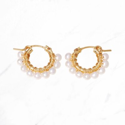Wrapped Pearl Hoop Earrings S