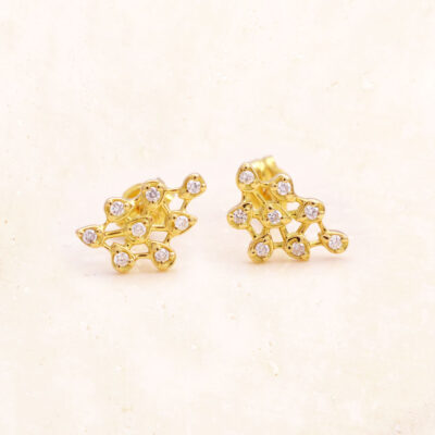 18K Yellow Gold Lacey Leaves Diamond Earrings