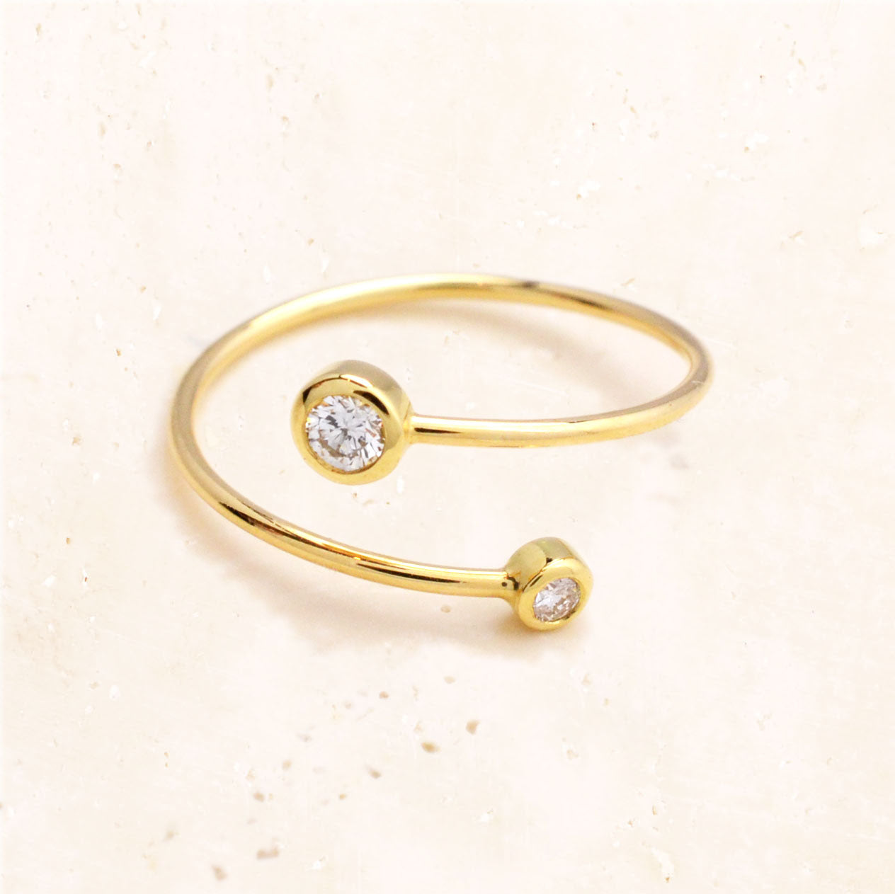 18K Yellow Gold Twin Diamond Wrap Ring - Image 3