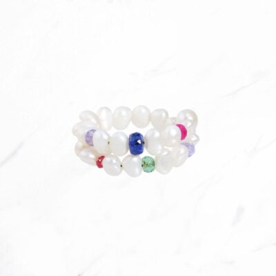Pearl & Multi Gemstone Spiral Ring