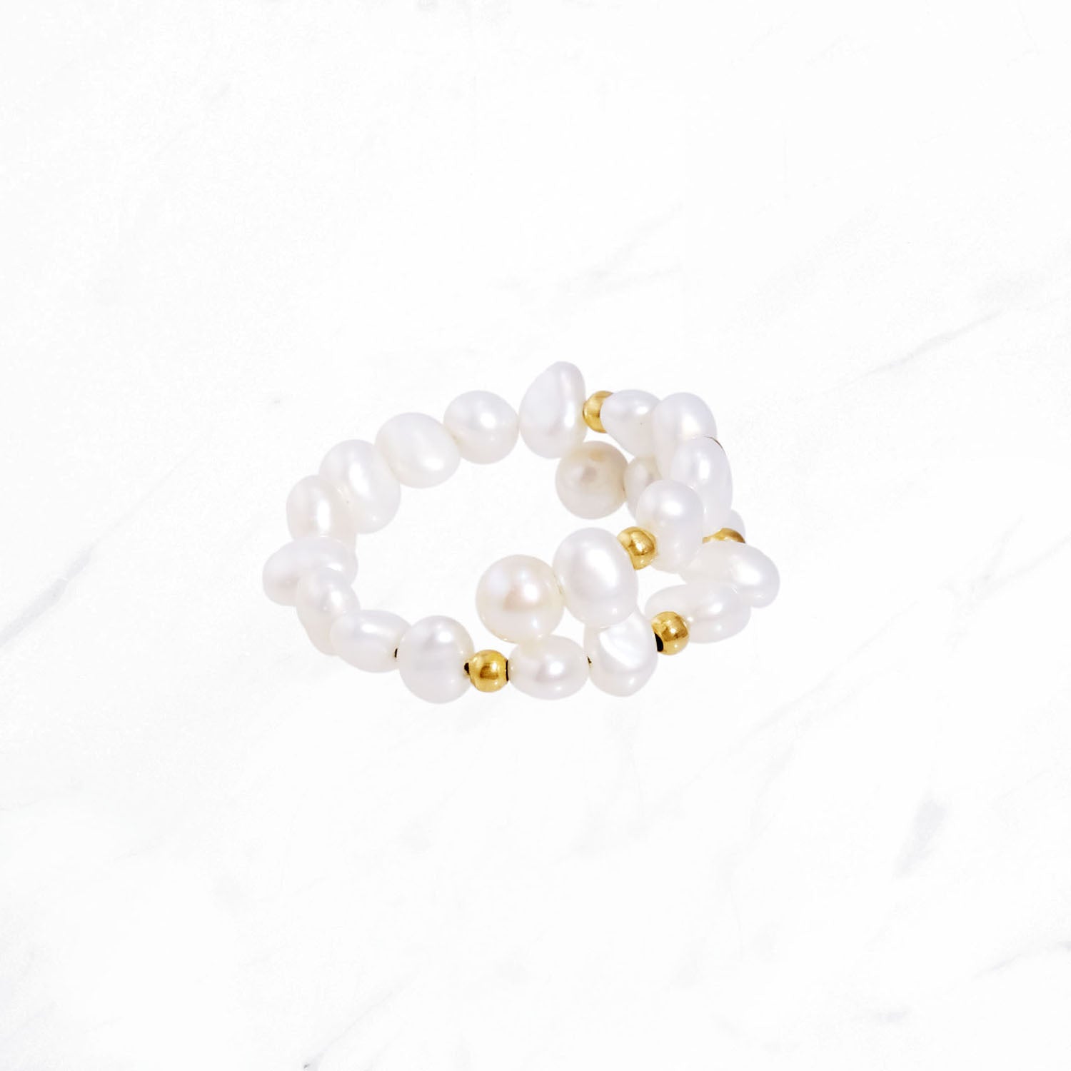 Pearl & Gold Beads Spiral Ring - Image 5