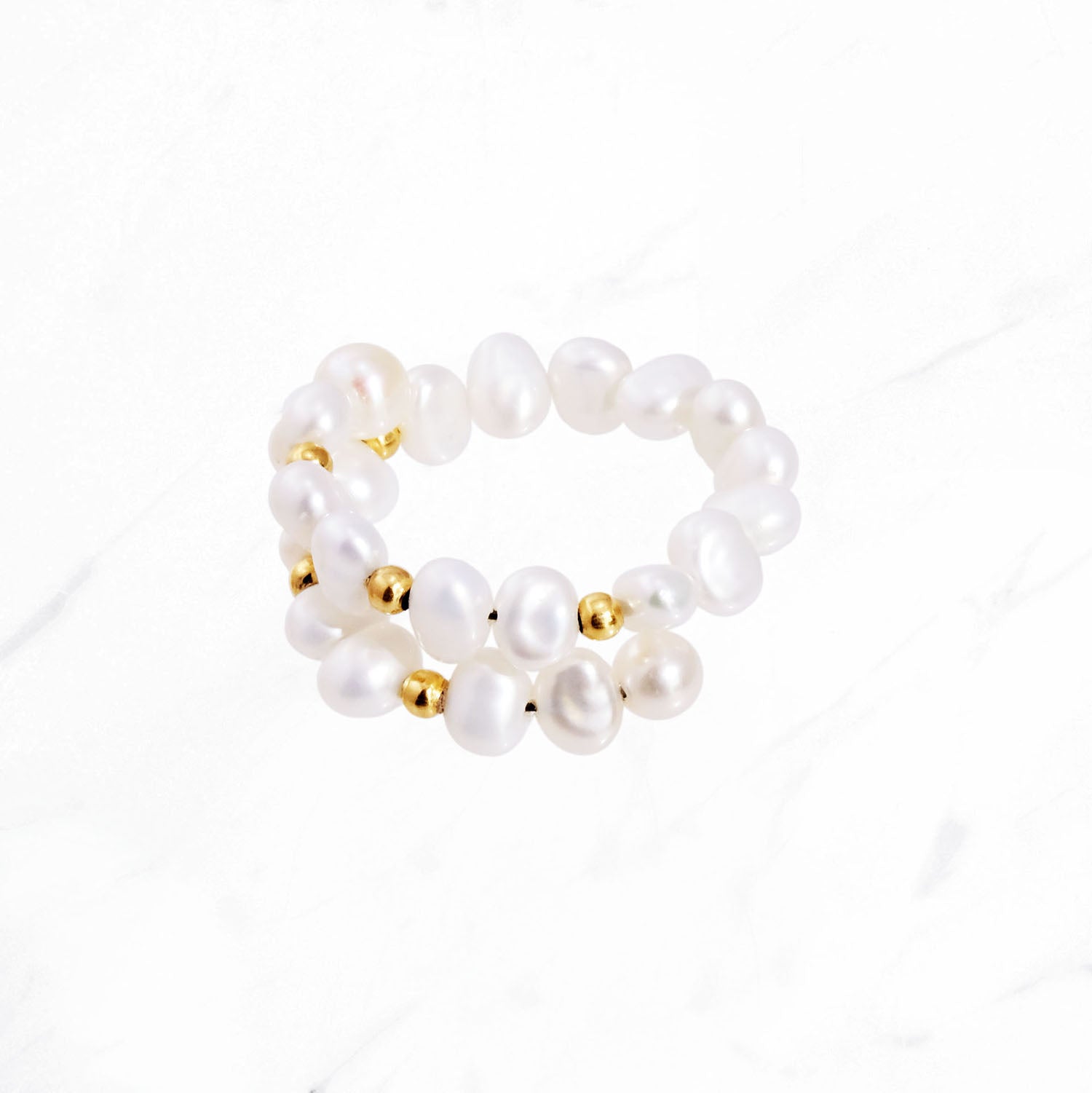 Pearl & Gold Beads Spiral Ring - Image 4